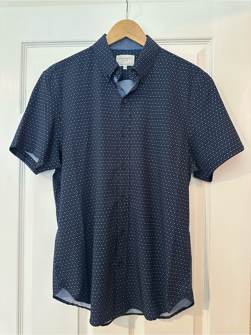 Construct- Men's Short-Sleeve Navy Microdot Shirt - Picture 7 of 9